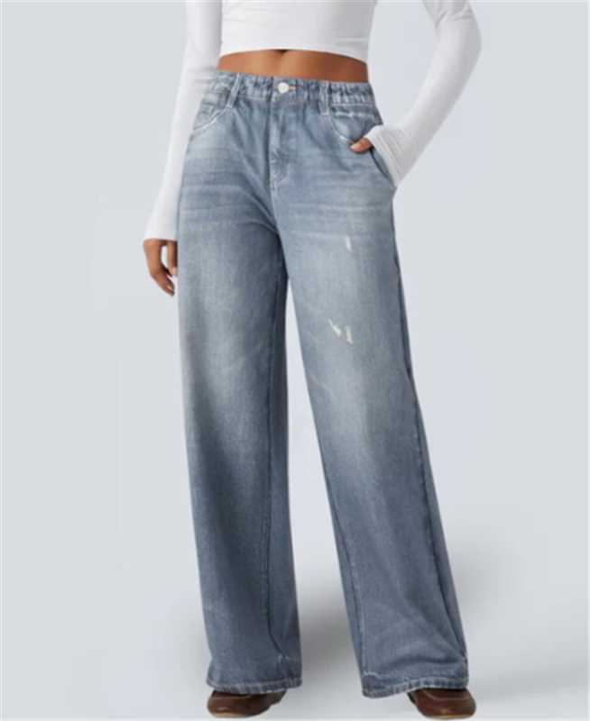 American-style Loose Wide-leg AutumnWinter New High-waist Slimming Denim Jeans For Women