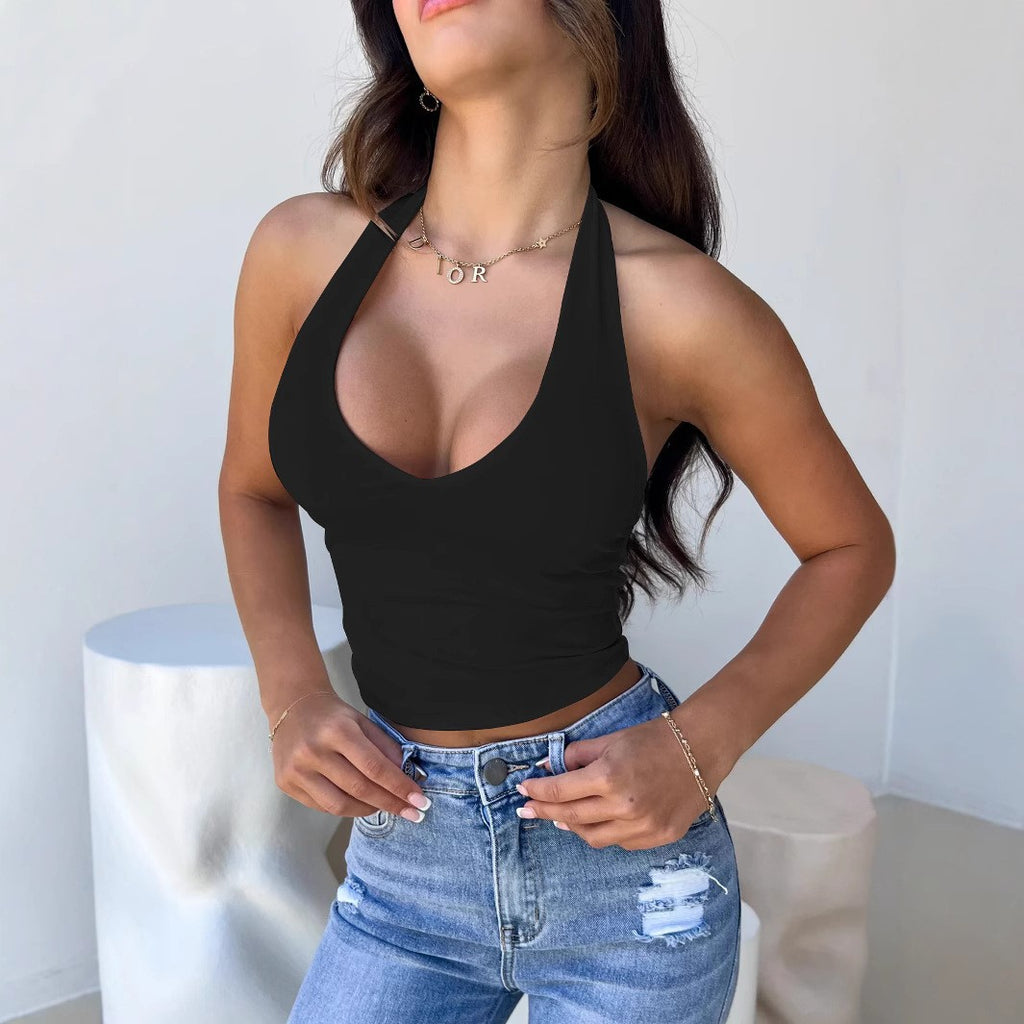 Fashionable Casual Women's Solid Color Minimalism Halter Top