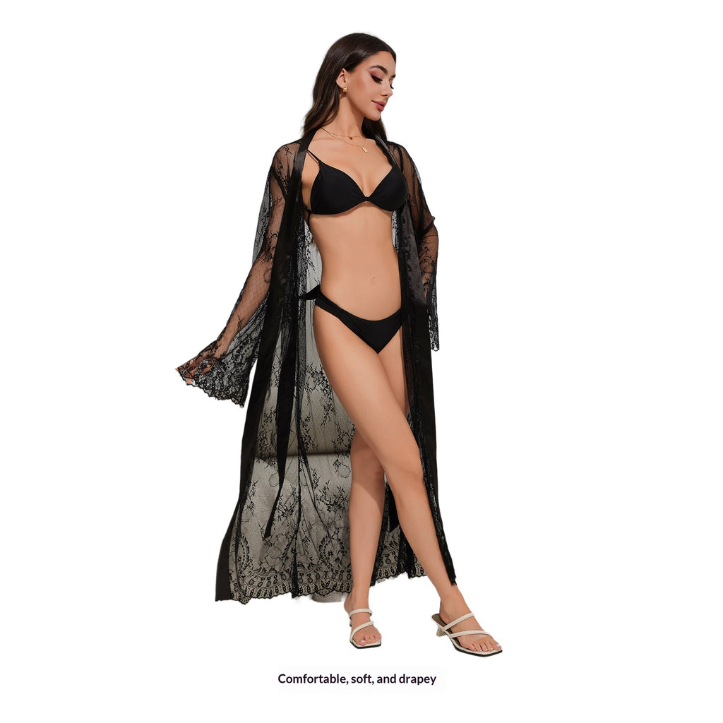 Sexy Lace Bathrobe Loungewear Long Nightgown
