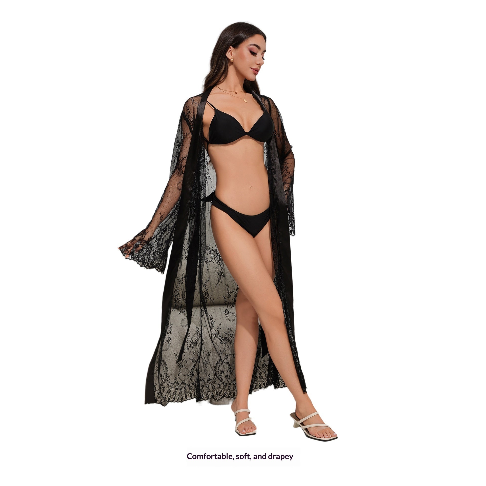 Sexy Lace Bathrobe Loungewear Long Nightgown