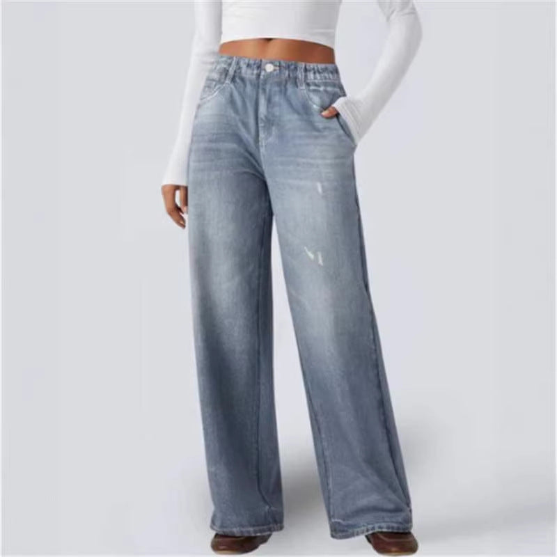 American-style Loose Wide-leg AutumnWinter New High-waist Slimming Denim Jeans For Women