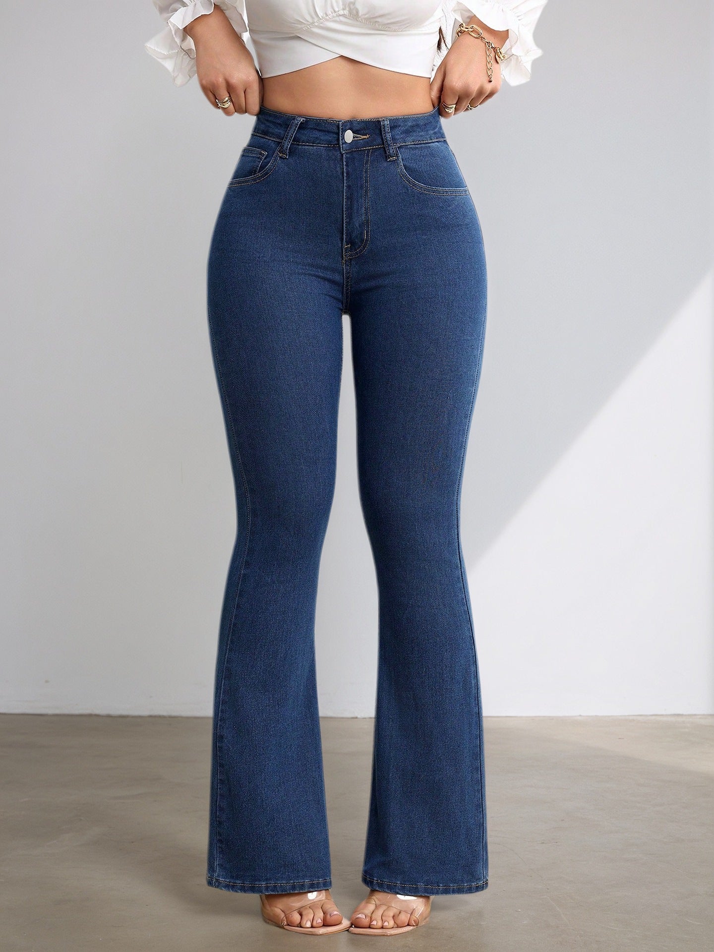 New Style All-Match Elastic High-Waist Flared Denim Jeans For European And American Girls