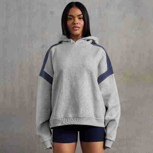 Contrast Color Drop Shoulder Women's Hooded Sweater
