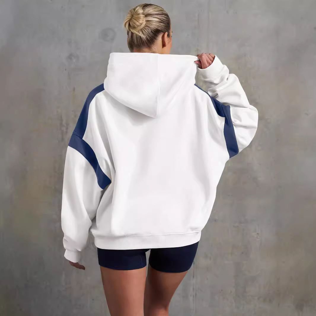 Contrast Color Drop Shoulder Women's Hooded Sweater