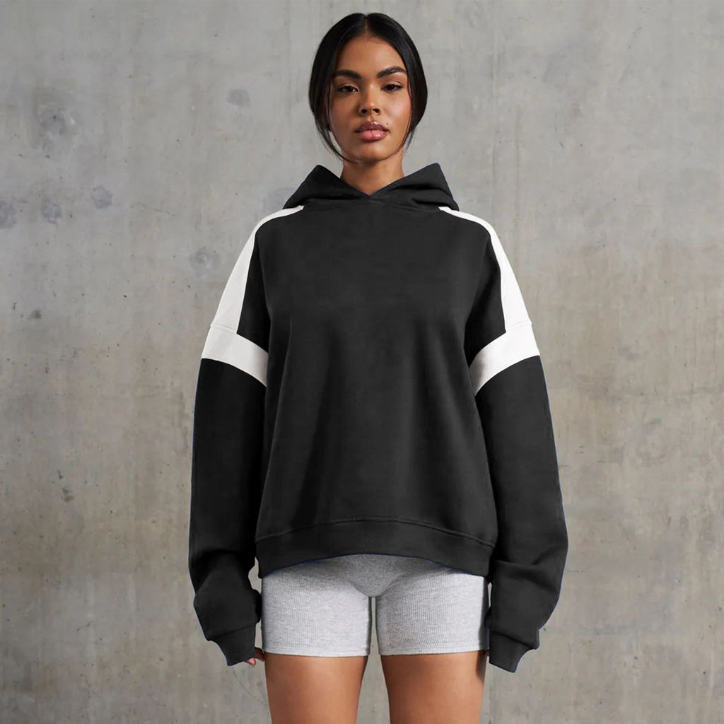 Contrast Color Drop Shoulder Women's Hooded Sweater