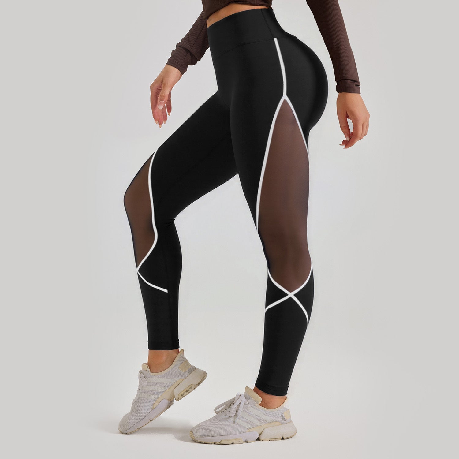 Women's Color Matching Mesh European And American High Waist Yoga Pants