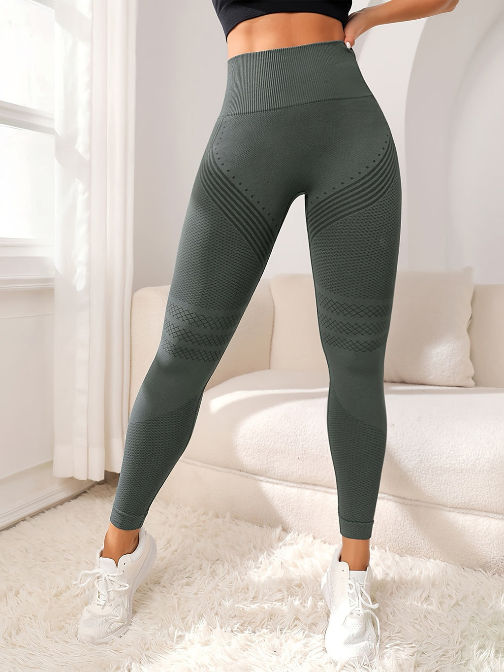Women's Solid Color Casual High Waist Stretch Fitness Yoga Striped Trousers