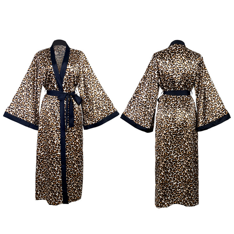 Womens Comfortable Leopard-Print Loungewear Robe