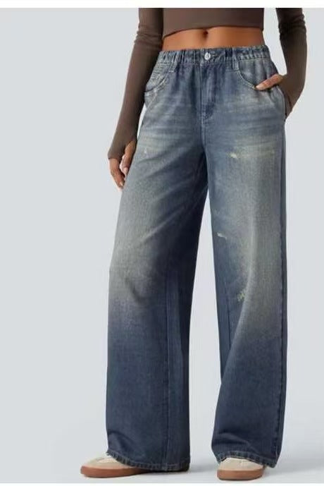 American-style Loose Wide-leg AutumnWinter New High-waist Slimming Denim Jeans For Women